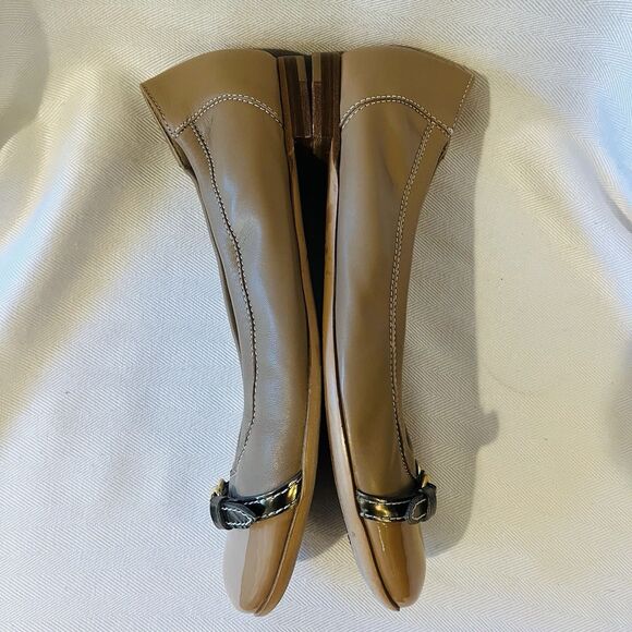 AGL Ballet Flats Patent Leather Monika Cap Toe Basi-Ghib-Gold Beige EU 39 US 9 - Picture 9 of 16